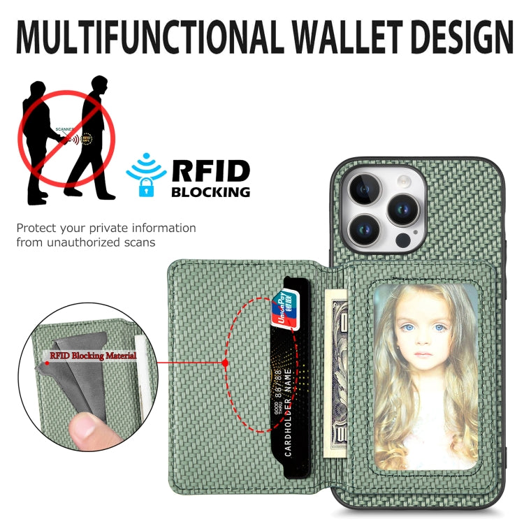 For iPhone 16 Plus Carbon Fiber Magnetic Card Wallet RFID Blocking Phone Case(Black) - iPhone 16 Plus Cases by buy2fix | Online Shopping UK | buy2fix