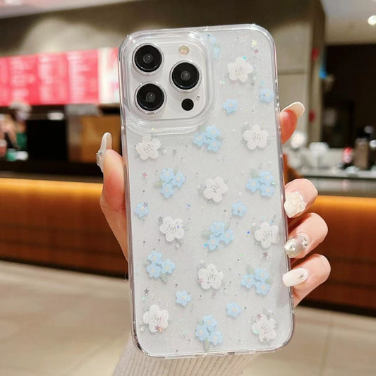 For iPhone 16 Pro Max Spring Garden Epoxy TPU Phone Case(F06 Blue and White Flowers) - iPhone 16 Pro Max Cases by buy2fix | Online Shopping UK | buy2fix