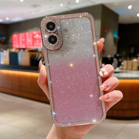 For iPhone 16 Plus Diamond Gradient Glitter Plated TPU Phone Case(Pink) - iPhone 16 Plus Cases by buy2fix | Online Shopping UK | buy2fix