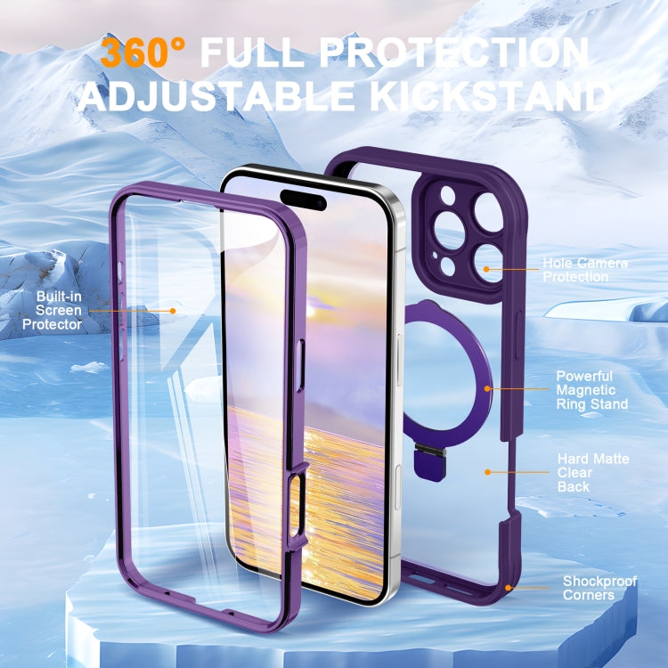 For iPhone 16 Pro Max Skin Feel MagSafe Holder 360 Full Body Phone Case(Purple) - iPhone 16 Pro Max Cases by buy2fix | Online Shopping UK | buy2fix