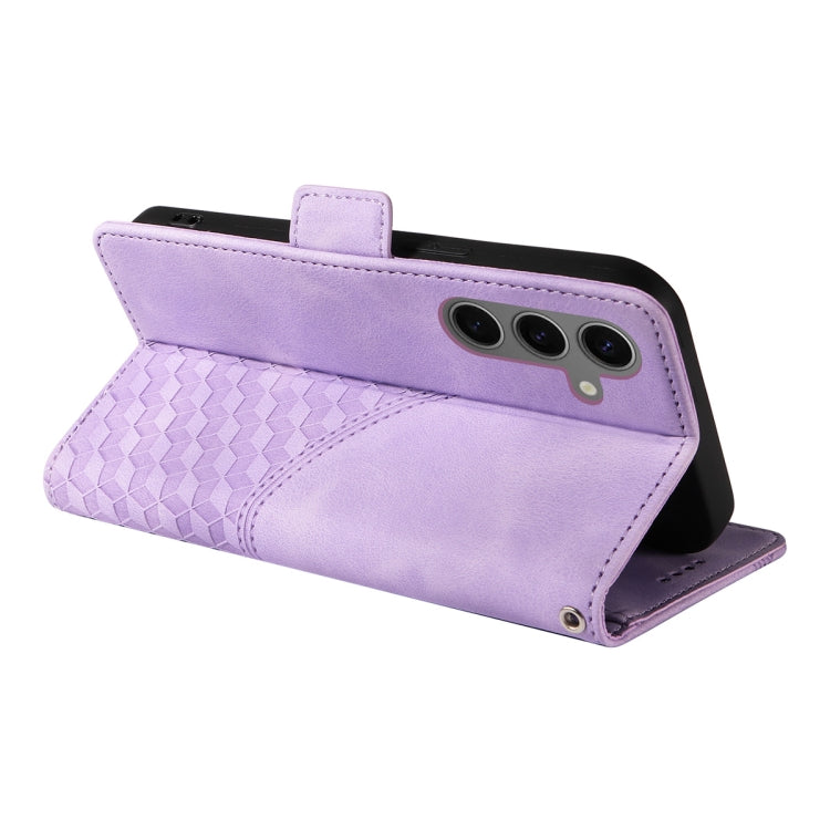 For Samsung Galaxy S25 5G / S24 5G ENKAY Embossed Rhombus Starry Leather Phone Case with Screen Film(Purple) - Galaxy S24 5G Cases by ENKAY | Online Shopping UK | buy2fix