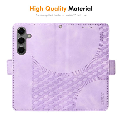 For Samsung Galaxy S25+ / S24+ 5G ENKAY Embossed Rhombus Starry Leather Phone Case with Screen Film(Purple) - Galaxy S24+ 5G Cases by ENKAY | Online Shopping UK | buy2fix