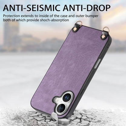 For iPhone 16 Vintage Leather PC Back Cover Phone Case with Crossbody Strap(Purple) - iPhone 16 Cases by buy2fix | Online Shopping UK | buy2fix