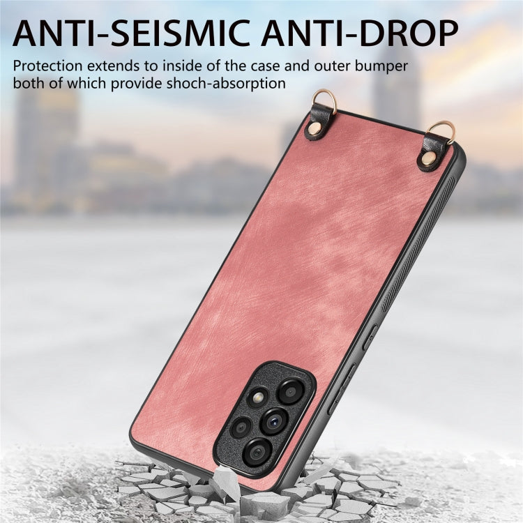 For Samsung Galaxy S25 5G Vintage Leather PC Back Cover Phone Case with Crossbody Strap(Pink) - Galaxy S25 5G Cases by buy2fix | Online Shopping UK | buy2fix