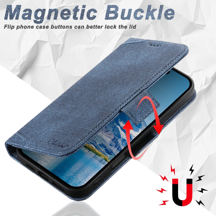 For iPhone 16 Plus Suteni J07 Multi-functional Horizontal MagSafe Denim Leather Phone Case(Blue) - iPhone 16 Plus Cases by Suteni | Online Shopping UK | buy2fix