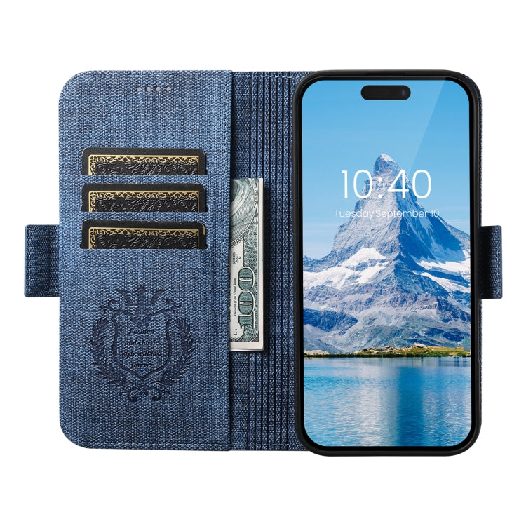 For iPhone 16 Plus Suteni J07 Multi-functional Horizontal MagSafe Denim Leather Phone Case(Blue) - iPhone 16 Plus Cases by Suteni | Online Shopping UK | buy2fix