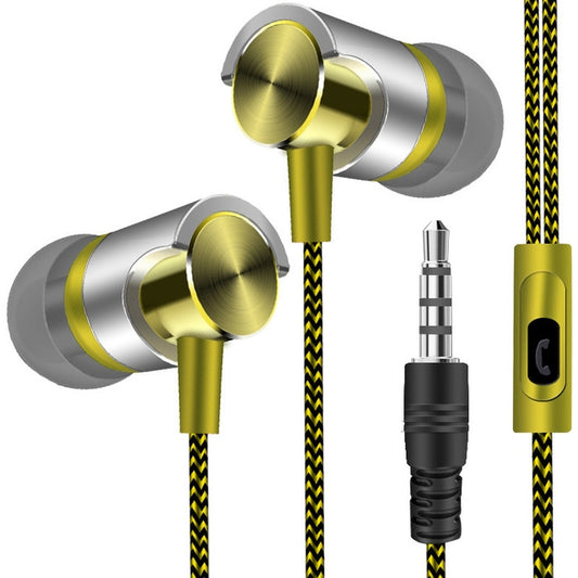 Metal Wired Earphone Super Bass Sound Headphones In-Ear Sport Headset with Mic for Xiaomi Samsung Huawei(YELLOW) - In Ear Wired Earphone by buy2fix | Online Shopping UK | buy2fix