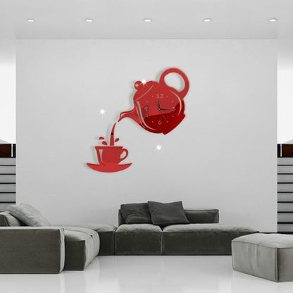 Creative DIY Acrylic Coffee Cup Teapot 3D Wall Clock Decorative Kitchen Wall Clocks Living Room Dining Room Home Decor Clock(Red) - Wall Clock by buy2fix | Online Shopping UK | buy2fix