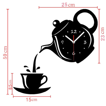 Creative DIY Acrylic Coffee Cup Teapot 3D Wall Clock Decorative Kitchen Wall Clocks Living Room Dining Room Home Decor Clock(Red) - Wall Clock by buy2fix | Online Shopping UK | buy2fix