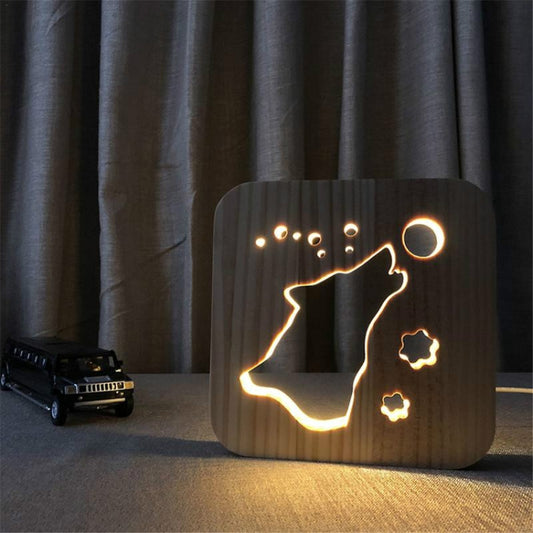 Creative Shape Wooden Night Lamp Bedroom Decoration Warm Light LED(Wolve) - Novelty Lighting by buy2fix | Online Shopping UK | buy2fix