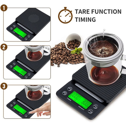 Hand Punch Coffee Scales Timing Electronic Timer Scale Kitchen Scales, Model:5kg/0.1g(Black) - Kitchen Scales by buy2fix | Online Shopping UK | buy2fix