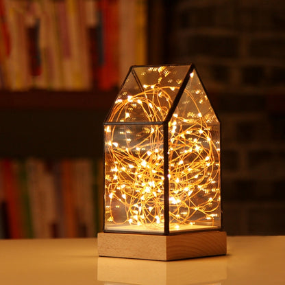 Fireworks Glass Lampshade Wooden Base 100 LEDs Night Light Birthday Christmas Gift, Spec: Remote+Wired Control(Firefly House) - Night Lights by buy2fix | Online Shopping UK | buy2fix