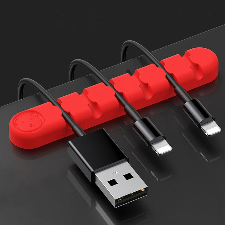 6 Holes Bear Silicone Desktop Data Cable Organizing And Fixing Device(Red) - Cable Organizer by buy2fix | Online Shopping UK | buy2fix