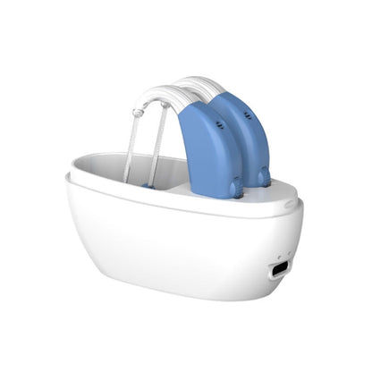 Elderly Use Can Charge Sound Amplifier Hearing Aid, Specification: EU Plug(Blue Double Machine+White Charging Bin) - Hearing Aids by buy2fix | Online Shopping UK | buy2fix