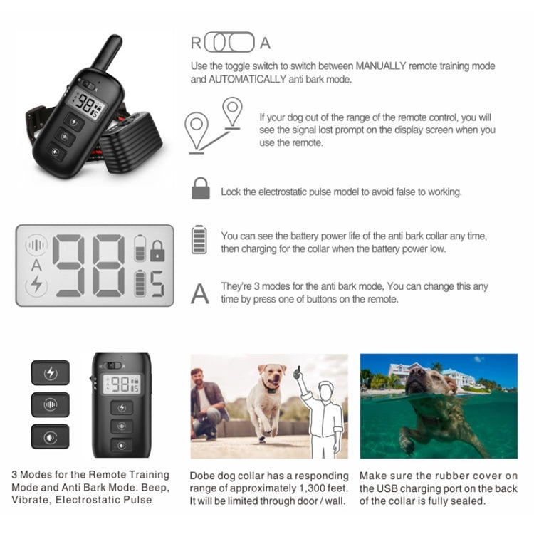 Remote Control Trainer Dog Collar Automatic Bark Stop Device, Specification: 1 Drag 1 (Black) - Training Aids by buy2fix | Online Shopping UK | buy2fix