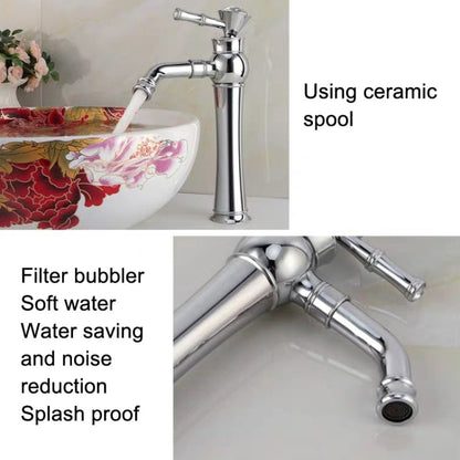 All Bronze Bathroom Basin Hot And Cold Water Faucet, Style: Electroplated Short Model+Water Inlet Pipe - Faucets & Accessories by buy2fix | Online Shopping UK | buy2fix