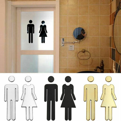 2 PCS 20cm 3D DIY Man & Woman Toilet Sticker WC Door Sign Decals Toilet Signs(Silver) - Ornaments by buy2fix | Online Shopping UK | buy2fix