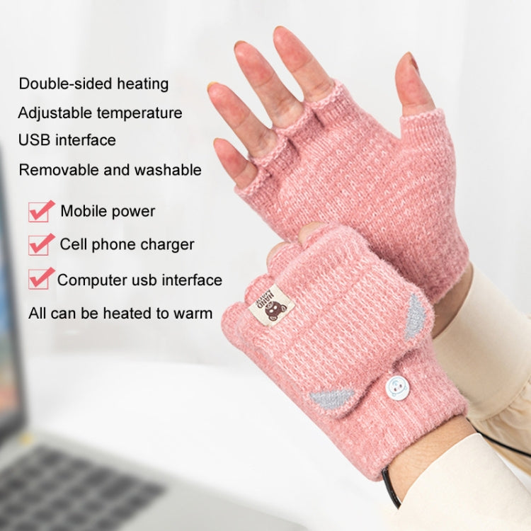 Winter Office USB Heating Warm Half Finger with Cover Gloves Heated Pad, Size: Free Size(Black) - Safety Gloves by buy2fix | Online Shopping UK | buy2fix