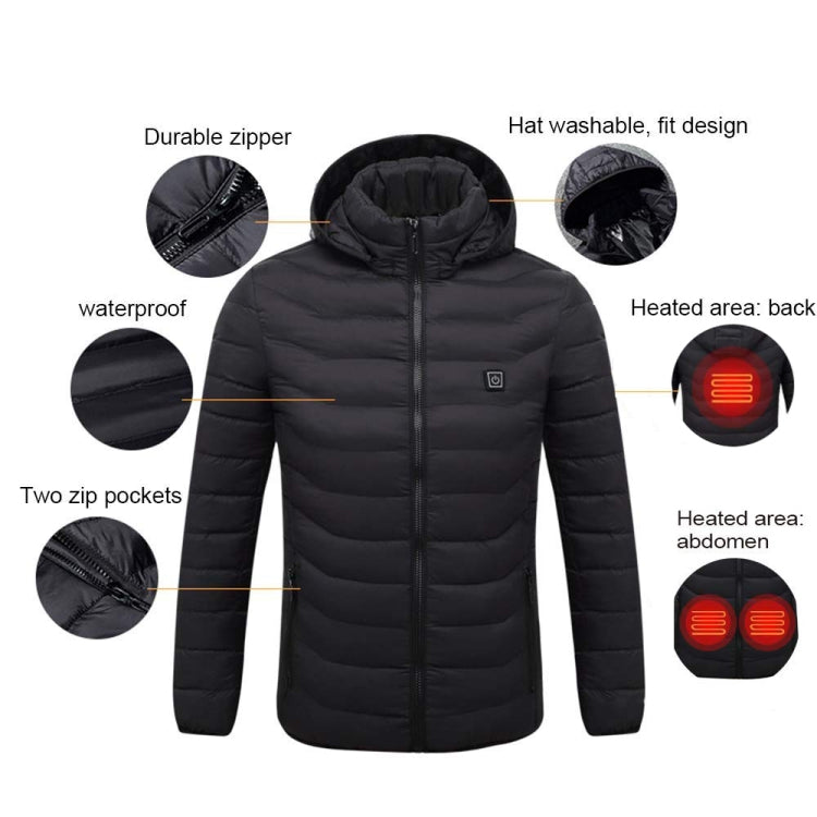 9 Zone Double Control Black USB Winter Electric Heated Jacket Warm Thermal Jacket, Size: S - Down Jackets by buy2fix | Online Shopping UK | buy2fix