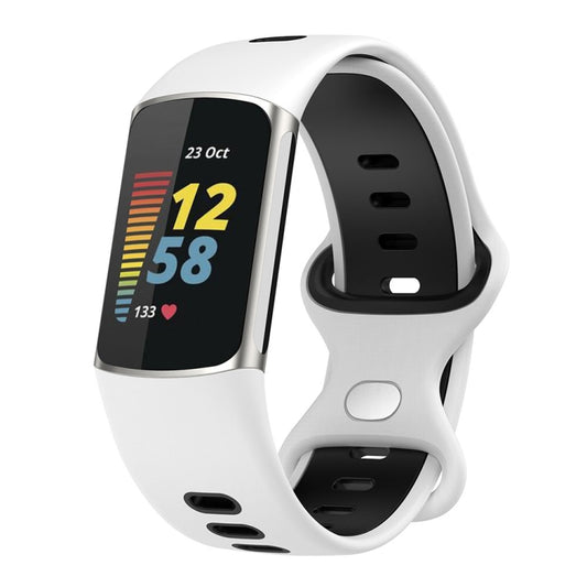 For Fitbit Charge 5 Smart Watch Sports Waterproof Two-Color Silicone Band(White Black) - Watch Bands by buy2fix | Online Shopping UK | buy2fix