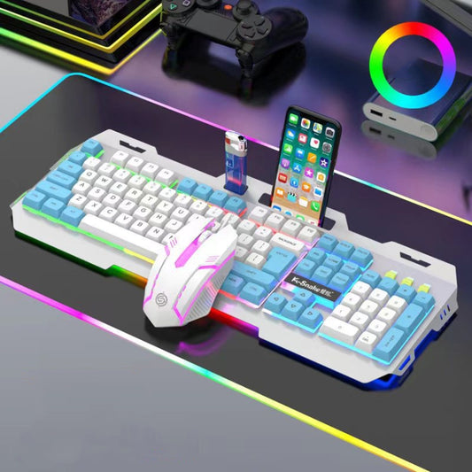 K-Snake Mechanical Feel Keyboard Mouse Kit USB Wired 104 Keycaps Computer Keyboard, Style: Keyboard+Mouse (White Blue) - Wired Keyboard by K-Snake | Online Shopping UK | buy2fix