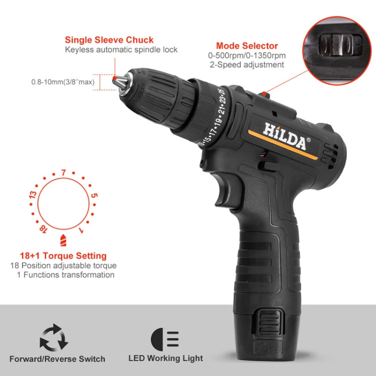 HILDA Home Power Drill 12V Li-Ion Drill With Charger And Battery, EU Plug, Model: Cloth Packing - Drill & Drill Bits by HILDA | Online Shopping UK | buy2fix