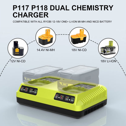 For RYOBI P108 / P117 12-18V Lithium Nickel Battery Dual Port Charger, Plug: UK - Electric Saws & Accessories by buy2fix | Online Shopping UK | buy2fix