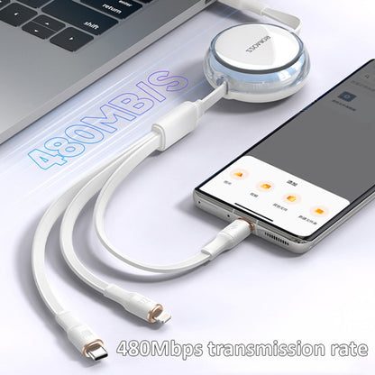 ROMOSS PD100W 3-In-1 Retractable Data Cable Type-C/USB-C To 8 Pin & Type-C & Micro Line 1.1m(Blue) - Multifunction Cable by ROMOSS | Online Shopping UK | buy2fix