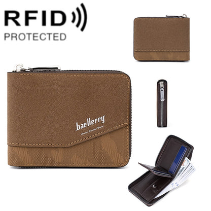 Baellerry D5106 RFID Anti-theft Retro Zipper Wallet Spliced Short Coin Purse(Light Brown) - Antimagnetic RFID Package by Baellerry | Online Shopping UK | buy2fix