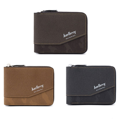 Baellerry D5106 RFID Anti-theft Retro Zipper Wallet Spliced Short Coin Purse(Light Brown) - Antimagnetic RFID Package by Baellerry | Online Shopping UK | buy2fix