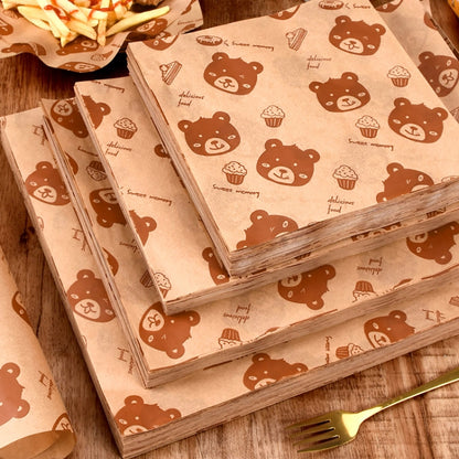 100sheets /Pack Bear Pattern Greaseproof Paper Baking Wrapping Paper Food Basket Liners Paper 20x30cm - Retail Packaging by buy2fix | Online Shopping UK | buy2fix