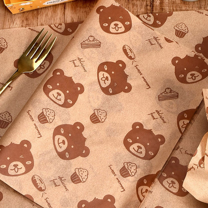 100sheets /Pack Bear Pattern Greaseproof Paper Baking Wrapping Paper Food Basket Liners Paper  15x15cm - Retail Packaging by buy2fix | Online Shopping UK | buy2fix