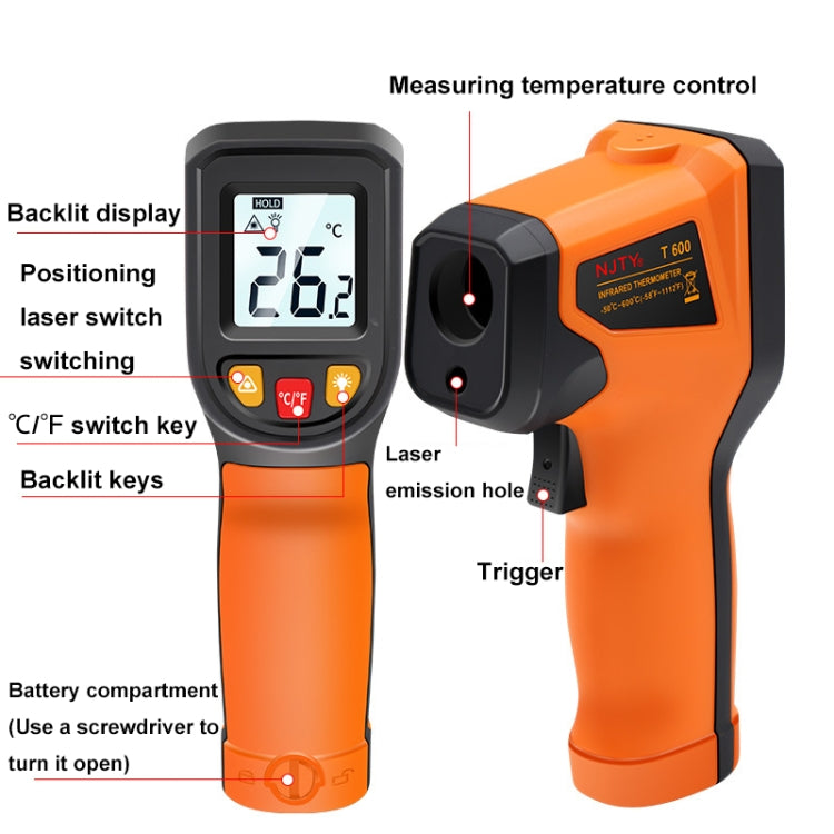 NJTY Digital Display High-Precision Infrared Thermometer For Bakery Kitchen Industry, Spec: T400A (Adjustable) - Digital Thermometer by NJTY | Online Shopping UK | buy2fix