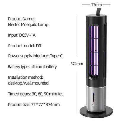 D9 Portable UV Anti Mosquito Lamp Rechargeable Mute Fly Trap with 3-speed Timing(Black) - Repellents by buy2fix | Online Shopping UK | buy2fix