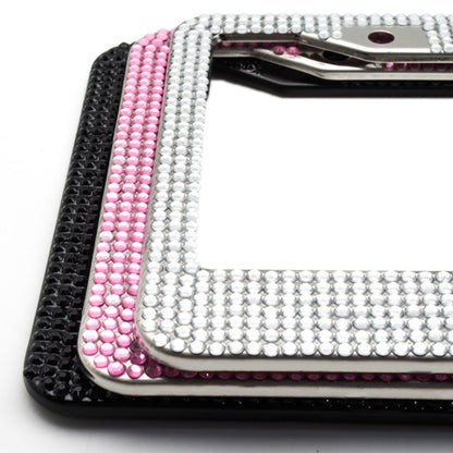 US Standard Stainless Steel License Plate Modified Frame With Diamonds, Color: Round Hole Pink Diamond - License Plate Covers & Frames by buy2fix | Online Shopping UK | buy2fix