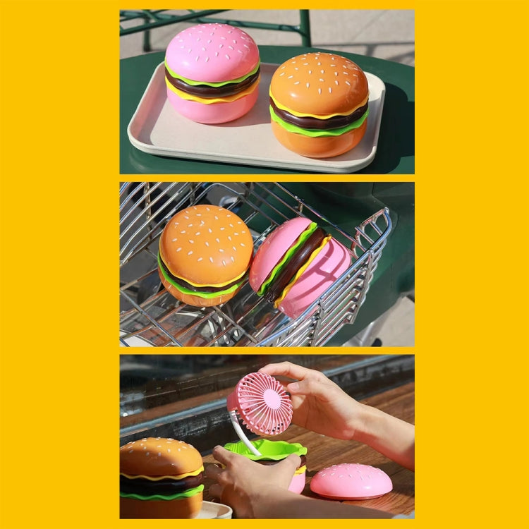 Hamburger Shaped Mini Desktop Fan with Cosmetic Mirror(Pink) - Electric Fans by buy2fix | Online Shopping UK | buy2fix