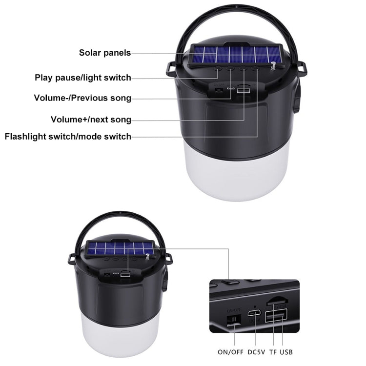 DV-V12 Outdoor Solar Camping Light FM Card Bluetooth Speaker(Blue) - Camping Lighting by buy2fix | Online Shopping UK | buy2fix