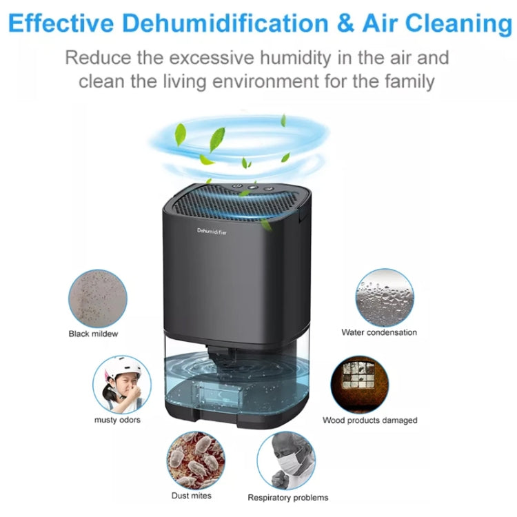 1L 36W Air Dehumidifier for Home Damp Drying Clothes with 7 colors Light EU Plug(Black) - Dehumidifiers by buy2fix | Online Shopping UK | buy2fix