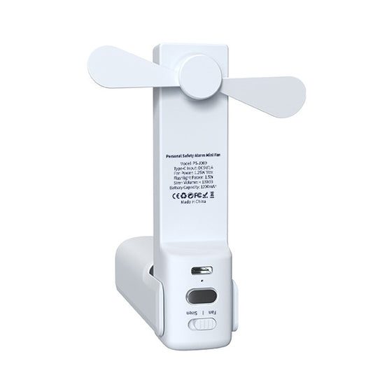 PS-J009 4-In-1 LED Light Buzzer Alarm Mini Folding Handheld Fan(Milk White) - Electric Fans by buy2fix | Online Shopping UK | buy2fix
