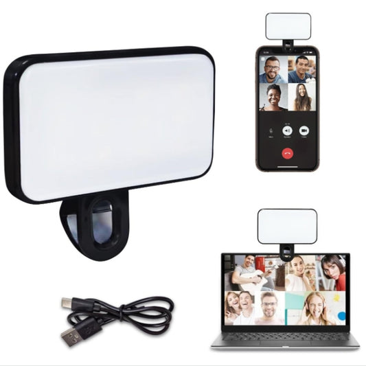 Selfie Fill Light Rechargeable 3 Color Temperature Clip On For Phone, Laptop, Tablet Meeting(Black) - Selfie Light by buy2fix | Online Shopping UK | buy2fix
