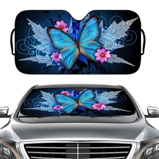 70x145cm Printed Car Sun Protection Heat Insulation Sunshade(Blue Butterfly) - Window Foils & Solar Protection by buy2fix | Online Shopping UK | buy2fix