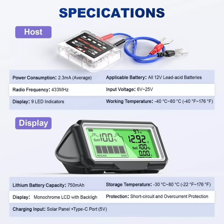 ANCEL 12V LED Car Battery Tester SOH/SOC Rechargeable Battery Analysis Tool - Electronic Test by Ancel | Online Shopping UK | buy2fix