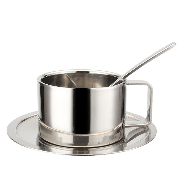 304 Stainless Steel 3 In 1 Double Layer Coffee Cup With Dish and Spoon Heat Insulation and Anti-Scald Milk Tea Mug(Stainless Steel Color) - Vacuum Thermoses & Cups by buy2fix | Online Shopping UK | buy2fix