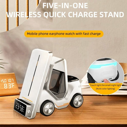 T20 5-in-1 Car-shaped Desktop Alarm Clock Wireless Charger with Atmosphere Light(Gray) - Wireless Charger by buy2fix | Online Shopping UK | buy2fix