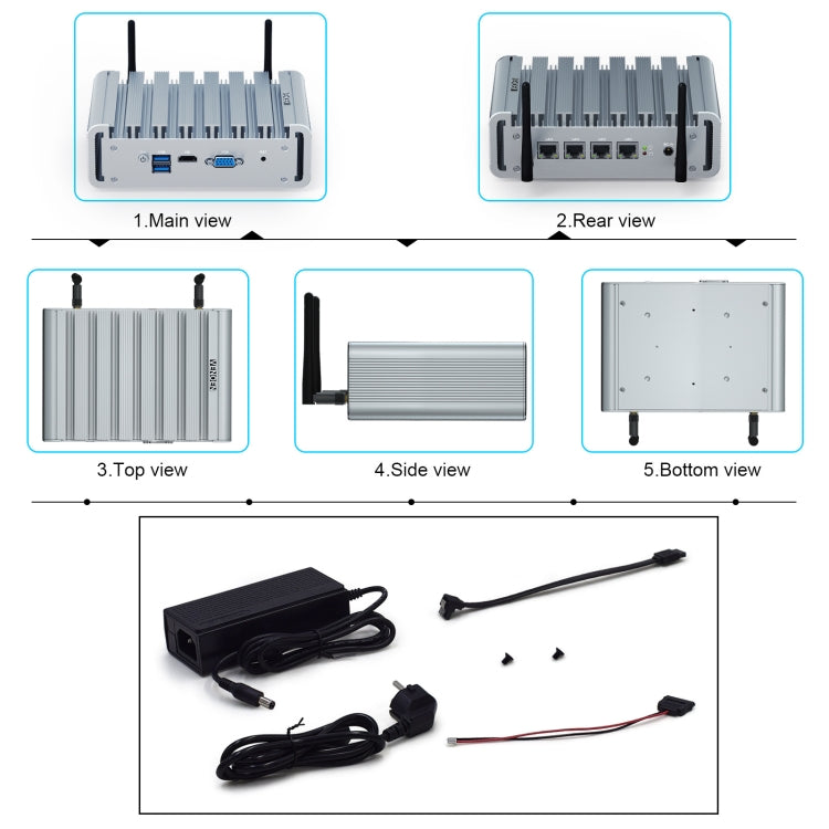 HYSTOU P09B-J4125-4L 8GB DDR4+128GB SSD Industrial Computer Soft Route From 2.5G Multi -Network HTPC Server Mini Console(With US Adapter) - Network Hubs by HYSTOU | Online Shopping UK | buy2fix