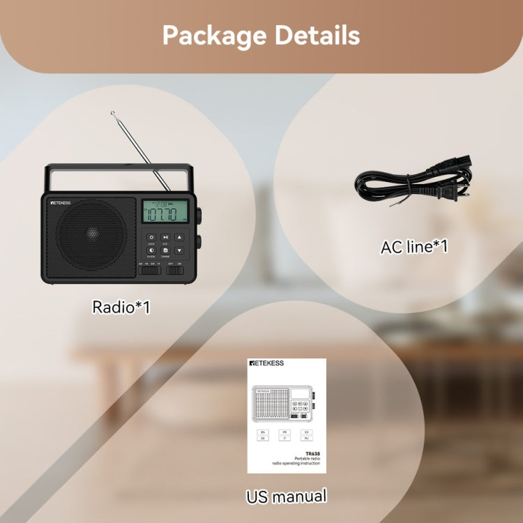 Retekess TR638 LCD Digital Display Full-Band Bluetooth FM Radio Support External Antenna(EU Plug) - Radio Player by Retekess | Online Shopping UK | buy2fix