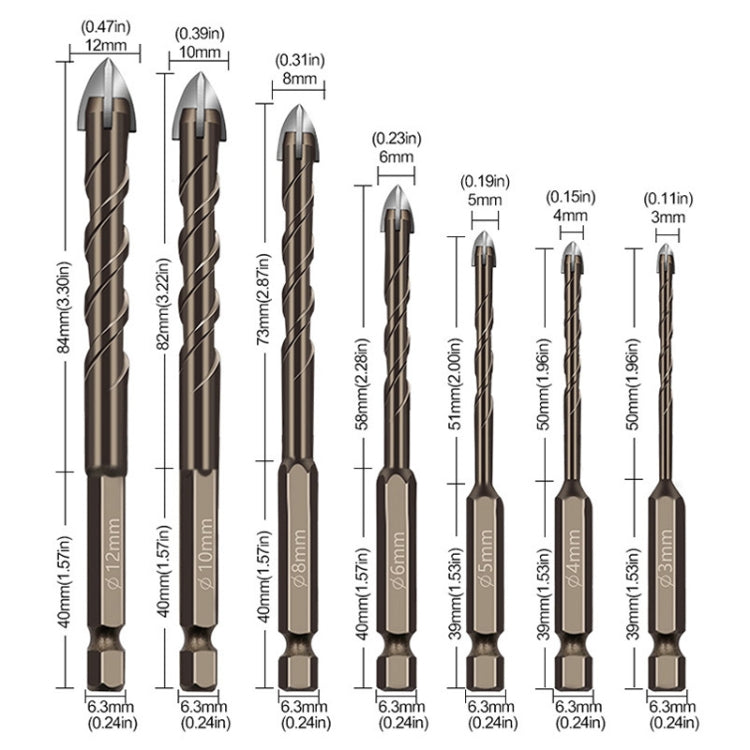 8mm Hexagonal Shank Spiral Flute Cross Alloy Drill Bits Glass Tile Four Edge Drivers - Drill & Drill Bits by buy2fix | Online Shopping UK | buy2fix