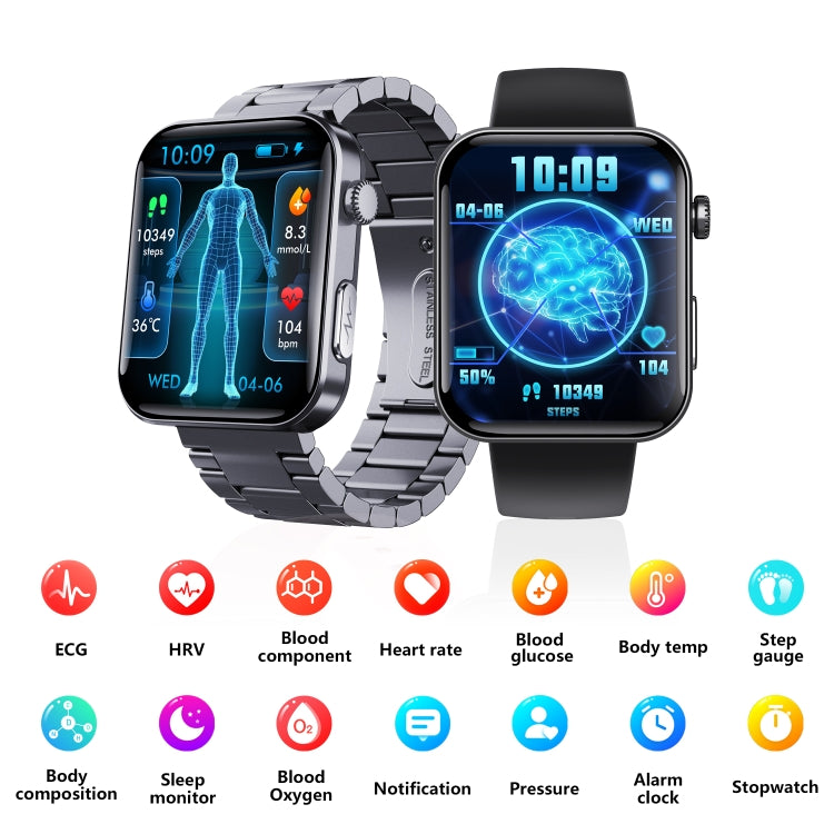 F300  2.1-Inch Screen Smart Watch Supports Bluetooth Calls/ECG/Blood Composition Analysis/50+ Sports Modes, Color: Black Pink Silicone - Smart Watches by buy2fix | Online Shopping UK | buy2fix