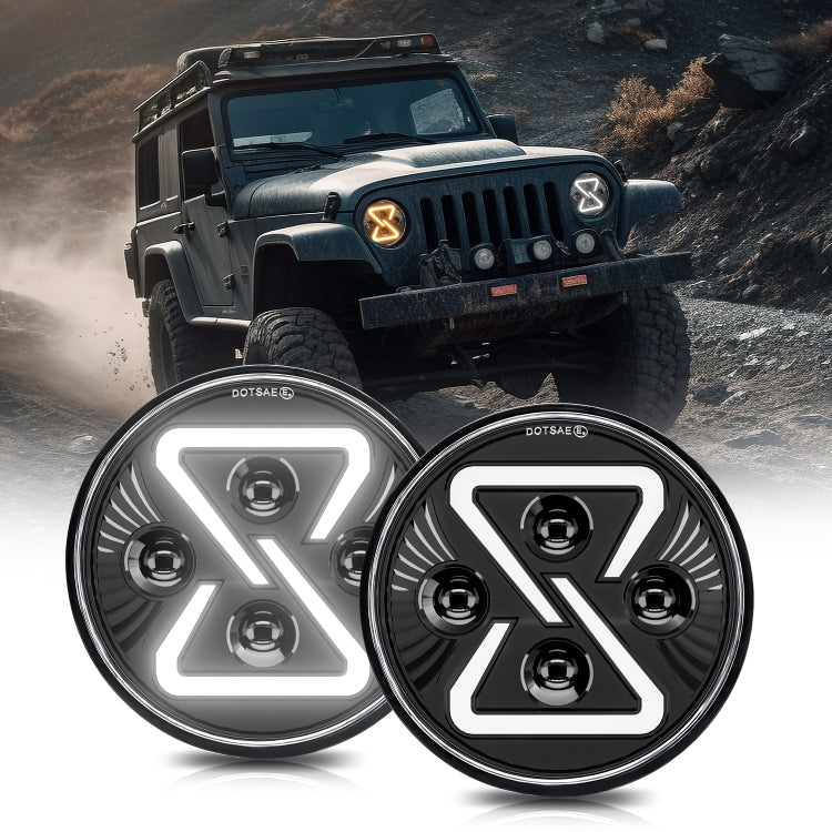 7 Inch 8-shaped Gradient Angel Eye Car Headlights For Wrangler(R15) - LED Headlamps by buy2fix | Online Shopping UK | buy2fix