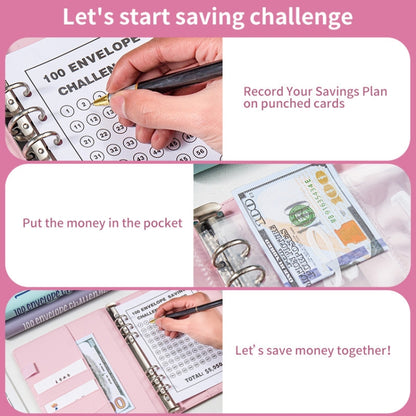 A5 100 Day Savings Challenge Envelope Budget Planner Binder Notebook Handbook, Color: Pattern Pink - Notebooks by buy2fix | Online Shopping UK | buy2fix